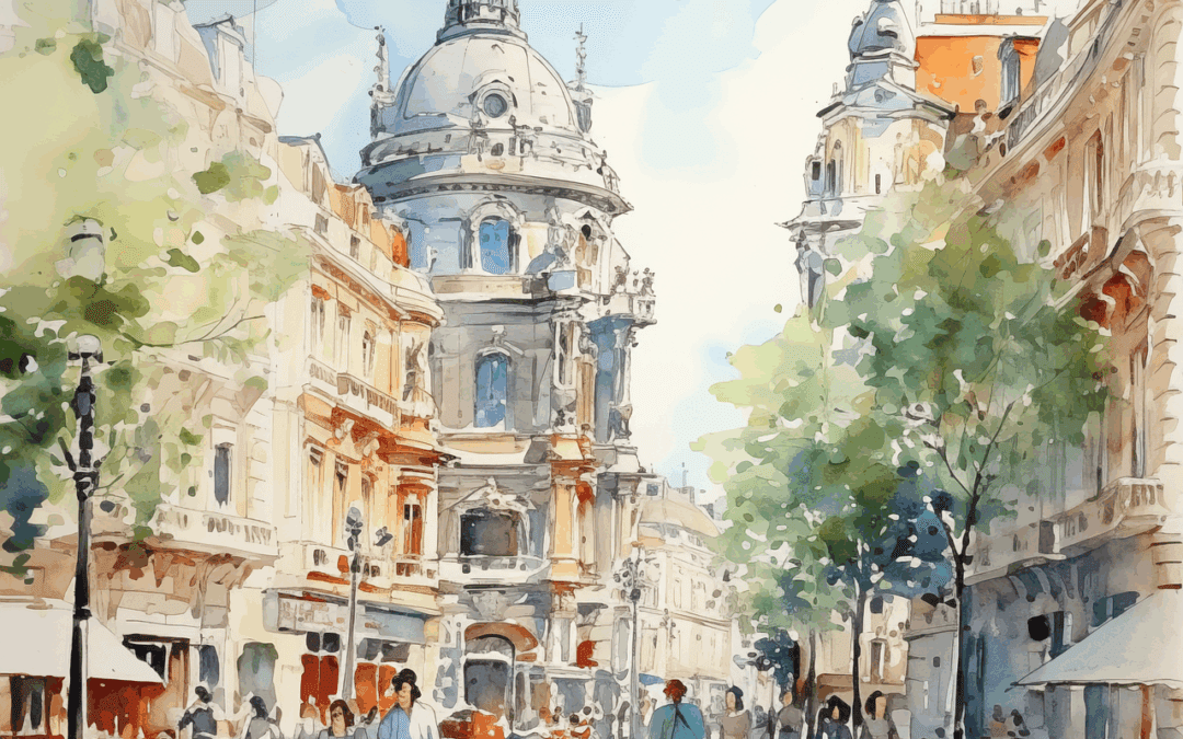 ai generated, city, montpellier, painting, art, drawing, art deco, deco, watercolor