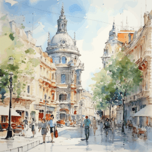 ai generated, city, montpellier, painting, art, drawing, art deco, deco, watercolor
