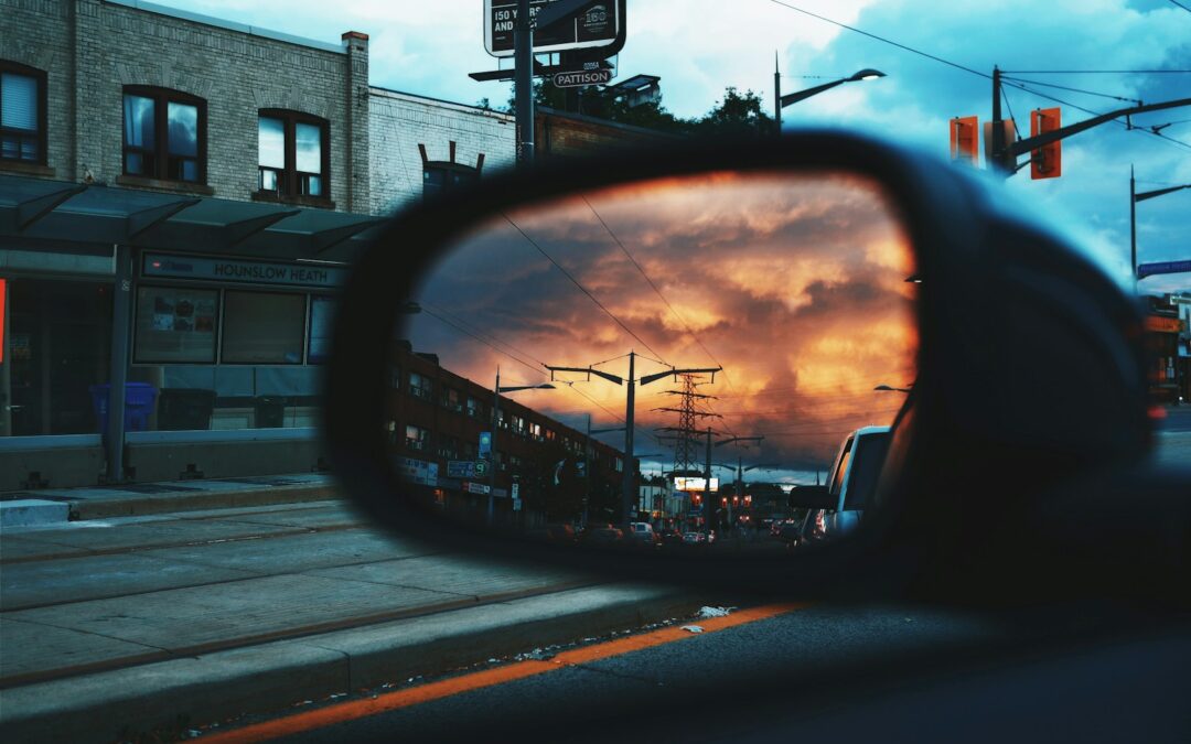 photo of cat wing mirror reflect light post